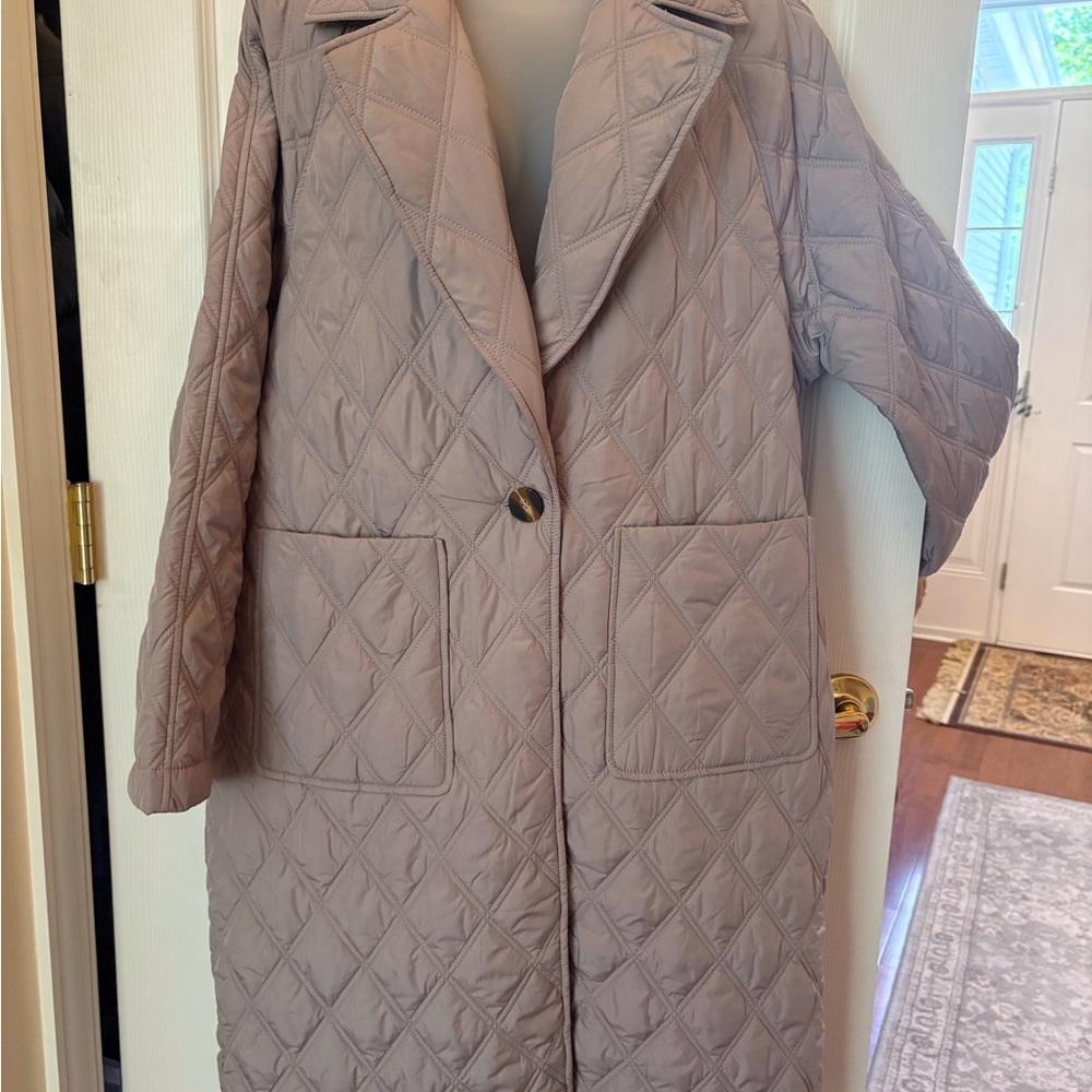 Bernardo Quilted Long Puffer Coat in Taupe